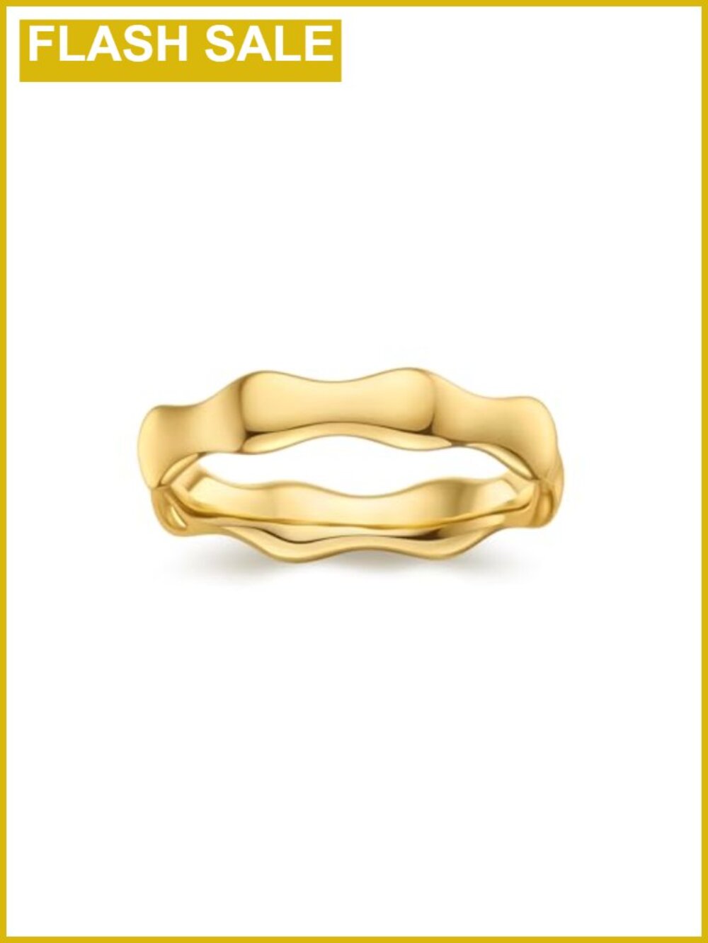 Women's 14K Gold Plated Wavy Bamboo Ring Stackable Waterproof Size 7